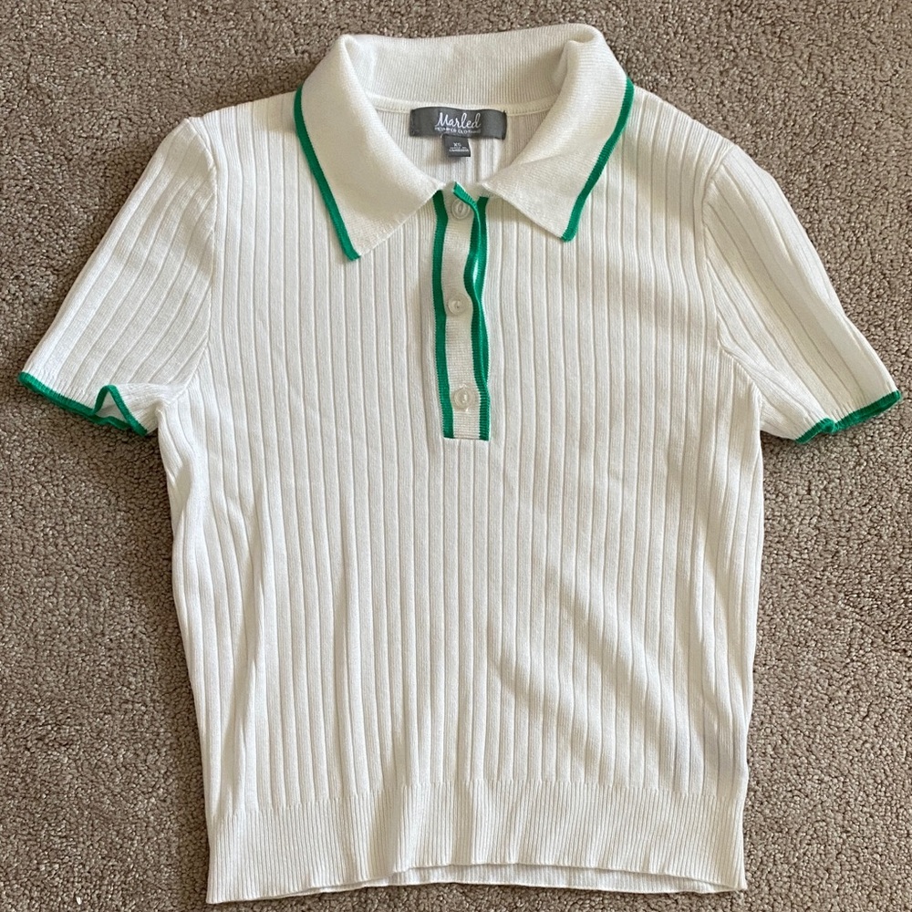 White Polo Shirt with Green Trim